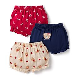 Babyhug 100% Cotton Knit Bloomers With Teddy Bear Print Pack of 3 - Multicolor