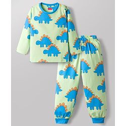 Babyhug Cotton Knit Full Sleeves Dino Printed Co-Ords T-Shirt & Pyjama Night Suit - Light Green