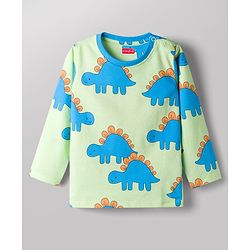 Babyhug Cotton Knit Full Sleeves Dino Printed Co-Ords T-Shirt & Pyjama Night Suit - Light Green