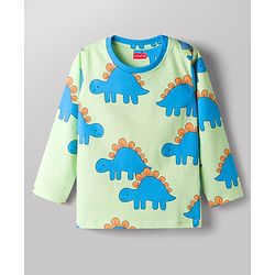 Babyhug Cotton Knit Full Sleeves Dino Printed Co-Ords T-Shirt & Pyjama Night Suit - Light Green