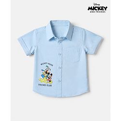 Babyhug Disney 100% Cotton Woven Half Sleeves Printed Shirt with Mickey Mouse Graphics - Blue