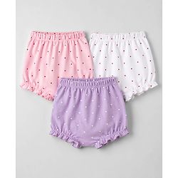 Babyhug 100% Cotton Knit Polka Dots Printed Bloomers Pack of 3 - Peach Lilac & White