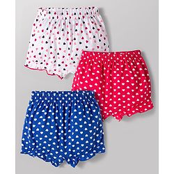 Babyhug 100% Cotton Knit Bloomers With Heart Print Pack of 3 - Multicolor