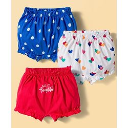Babyhug 100% Cotton Knit Polka Dots & Hearts Printed Bloomers Pack Of 3 - Multicolour