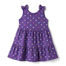 Babyhug Single Jersey Knit Sleeveless Tiered Frock & Headband With Polka Dot Print -Purple