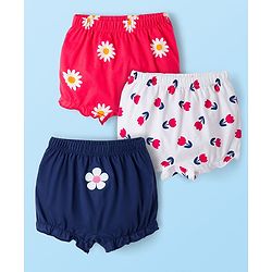 Babyhug 100% Cotton Knit Bloomers With Floral Print Pack of 3 - Multicolor