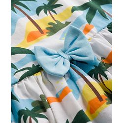 Babyhug Single Jersey Knit Sleeveless Beach Theme Printed Frock With Bow Applique & Headband - White
