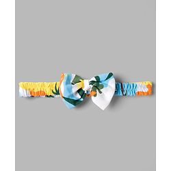Babyhug Single Jersey Knit Sleeveless Beach Theme Printed Frock With Bow Applique & Headband - White