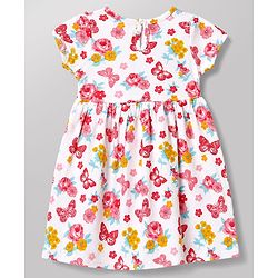 Babyhug Single Jersey Knit Half Sleeves Frocks With Floral Print Pack of 2 - White & Pink