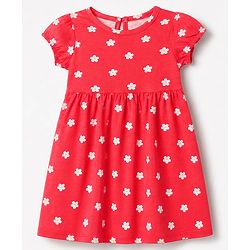 Babyhug Single Jersey Knit Half Sleeves Frocks With Floral Print Pack of 2 - White & Pink