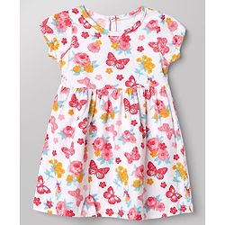 Babyhug Single Jersey Knit Half Sleeves Frocks With Floral Print Pack of 2 - White & Pink