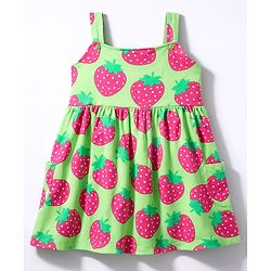 Babyhug Single Jersey Knit Sleeveless Strawberry Printed Frock - Green