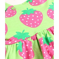 Babyhug Single Jersey Knit Sleeveless Strawberry Printed Frock - Green