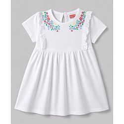 Babyhug Single Jersey Knit Half Sleeves Floral Printed Frock - White