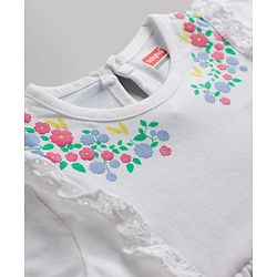 Babyhug Single Jersey Knit Half Sleeves Floral Printed Frock - White
