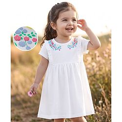 Babyhug Single Jersey Knit Half Sleeves Floral Printed Frock - White