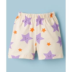 Babyhug Cotton Knit Half Sleeves T-Shirt & Shorts Co-ord Night Suit With Star Print - Lavender