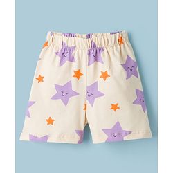 Babyhug Cotton Knit Half Sleeves T-Shirt & Shorts Co-ord Night Suit With Star Print - Lavender