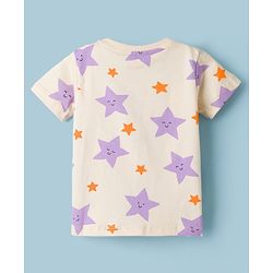 Babyhug Cotton Knit Half Sleeves T-Shirt & Shorts Co-ord Night Suit With Star Print - Lavender