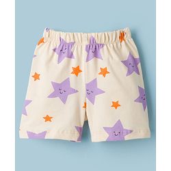 Babyhug Cotton Knit Half Sleeves T-Shirt & Shorts Co-ord Night Suit With Star Print - Lavender
