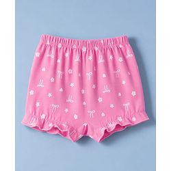 Babyhug 100% Cotton Knit Bloomer With Floral & Bow Print Pack of 3 - White & Pink