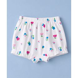 Babyhug 100% Cotton Knit Bloomer With Floral & Bow Print Pack of 3 - White & Pink