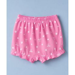 Babyhug 100% Cotton Knit Bloomer With Floral & Bow Print Pack of 3 - White & Pink
