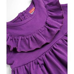 Babyhug Cotton Knit Frill Sleeves Floral Printed Frock With Bloomer - Purple