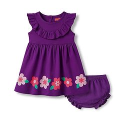 Babyhug Cotton Knit Frill Sleeves Floral Printed Frock With Bloomer - Purple