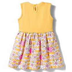 Babyhug Single Jersey Knit Sleeveless Floral & Bunny Printed Frock - Multicolour