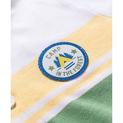 Babyhug Cotton Blend Knit Half Sleeves Striped Henley T-Shirt with 3D Badge - Multicolor