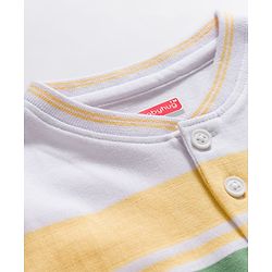Babyhug Cotton Blend Knit Half Sleeves Striped Henley T-Shirt with 3D Badge - Multicolor