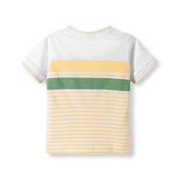 Babyhug Cotton Blend Knit Half Sleeves Striped Henley T-Shirt with 3D Badge - Multicolor