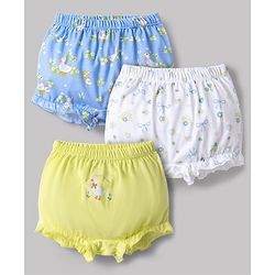 Babyhug 100% Cotton Knit Bloomers with Duck & Floral Print Pack of 3 - Multicolor
