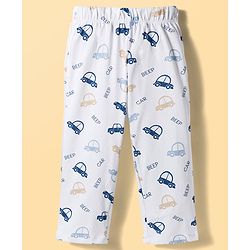 Babyhug Cotton Knit Half Sleeves Front Open Co-ords Shirt & Pajama Night Suit with Car Print - Off White