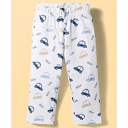 Babyhug Cotton Knit Half Sleeves Front Open Co-ords Shirt & Pajama Night Suit with Car Print - Off White