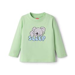 Babyhug Cotton Knit Full Sleeves T-Shirt & Striped Pyjama Night-Suit With Sleep & Koala Print - Green
