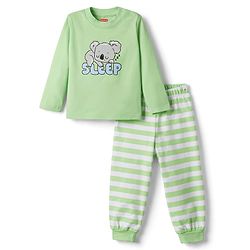 Babyhug Cotton Knit Full Sleeves T-Shirt & Striped Pyjama Night-Suit With Sleep & Koala Print - Green