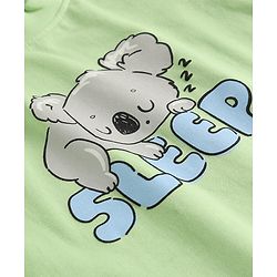 Babyhug Cotton Knit Full Sleeves T-Shirt & Striped Pyjama Night-Suit With Sleep & Koala Print - Green