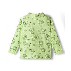Babyhug Cotton Knit Full Sleeves Co-Ord Shirt & Pyjama Night-Suit With Lion Print - Green