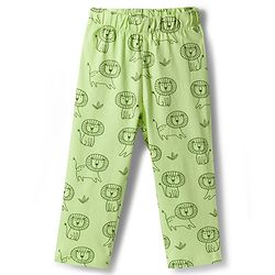 Babyhug Cotton Knit Full Sleeves Co-Ord Shirt & Pyjama Night-Suit With Lion Print - Green
