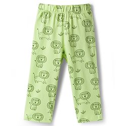 Babyhug Cotton Knit Full Sleeves Co-Ord Shirt & Pyjama Night-Suit With Lion Print - Green