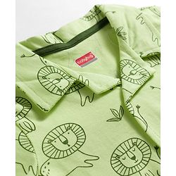 Babyhug Cotton Knit Full Sleeves Co-Ord Shirt & Pyjama Night-Suit With Lion Print - Green