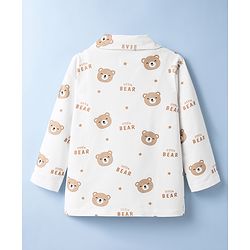 Babyhug Cotton Knit Full Sleeves Co-Ord Shirt & Pyjama Night-Suit With Bear Print - White