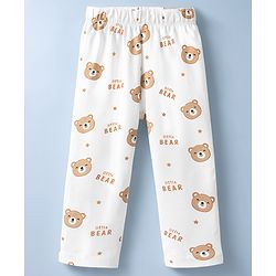 Babyhug Cotton Knit Full Sleeves Co-Ord Shirt & Pyjama Night-Suit With Bear Print - White