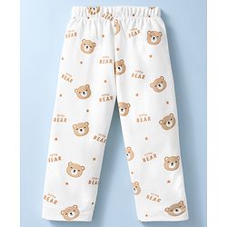 Babyhug Cotton Knit Full Sleeves Co-Ord Shirt & Pyjama Night-Suit With Bear Print - White
