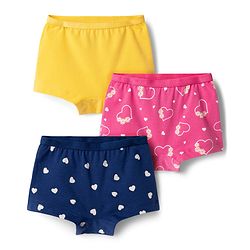 Babyhug 100% Cotton Single Jersey Knit Bloomers With Heart Print Pack of 3 - Multicolor