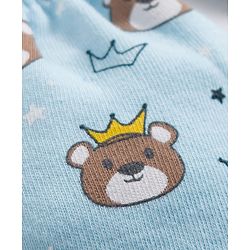 Babyhug 100% Cotton Knit Mittens & Booties Set with Bear Print - Light Blue
