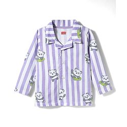 Babyhug 100% Cotton Knit Full Sleeves Shirt & Pyjama Co-ord Night Suit With Panda Print - Lavender