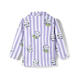 Babyhug 100% Cotton Knit Full Sleeves Shirt & Pyjama Co-ord Night Suit With Panda Print - Lavender